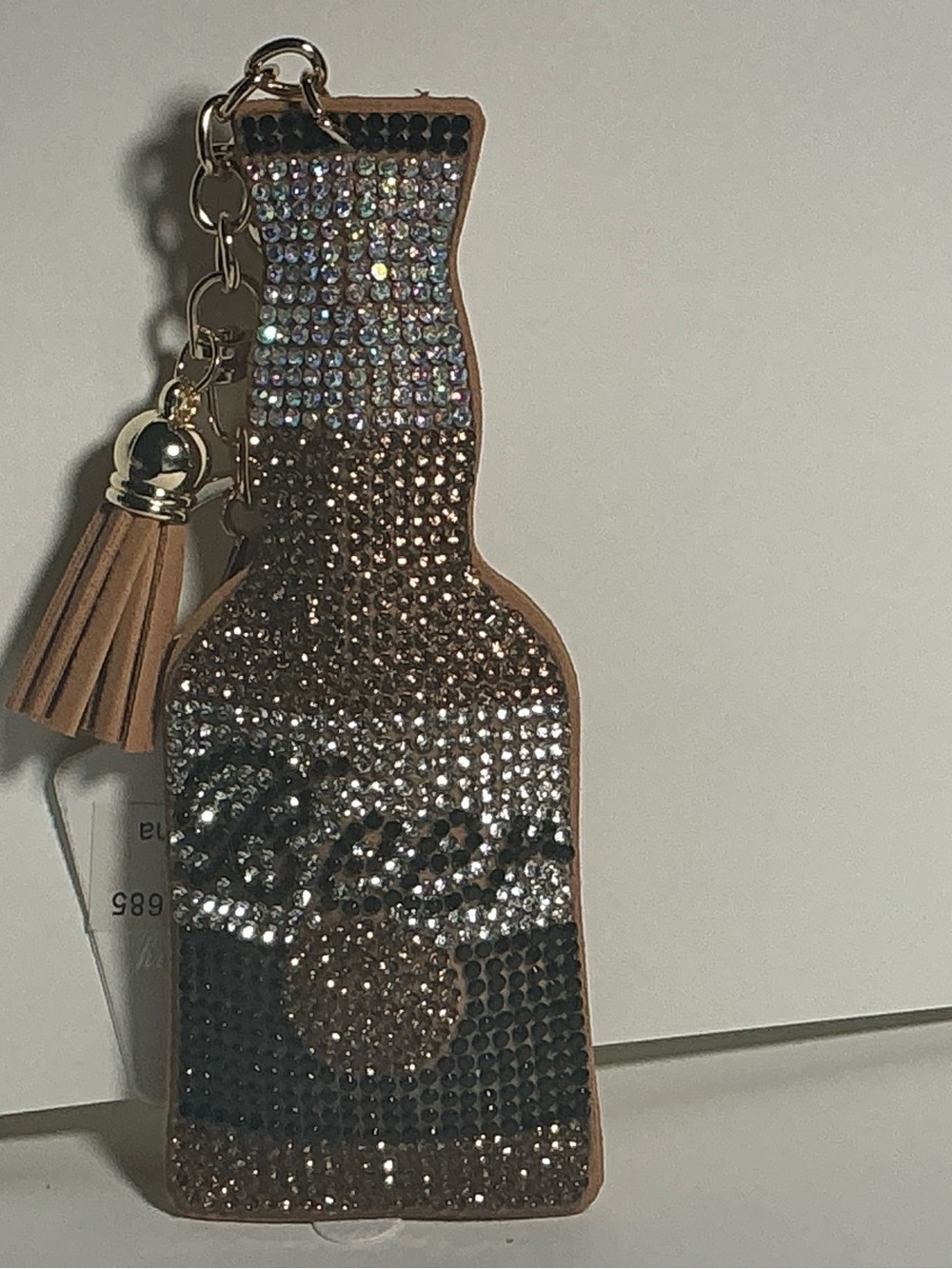 Embellished Bottle Bag Charm with Tassel - Brown Crystal